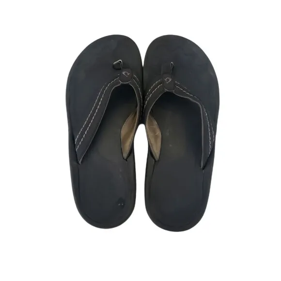 OluKai Hokua Flip Flops Black Slides Slip On Sandals Comfort Men Size 12
