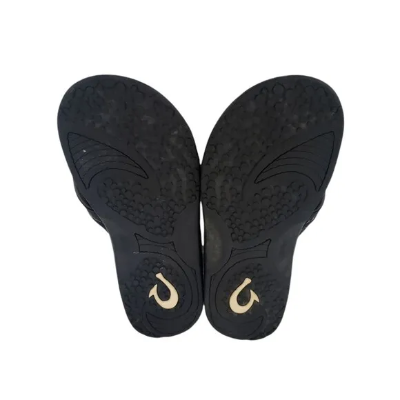 OluKai Hokua Flip Flops Black Slides Slip On Sandals Comfort Men Size 12