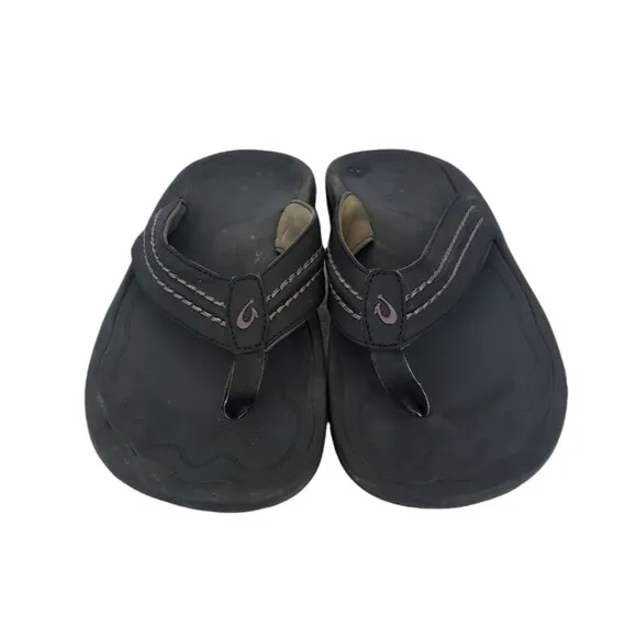 OluKai Hokua Flip Flops Black Slides Slip On Sandals Comfort Men Size 12