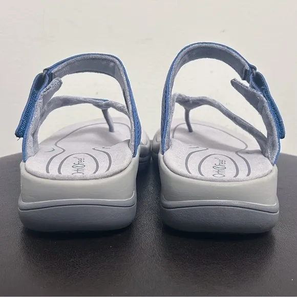 Orthofeet Blue Black Gaya Toe Post Thong Reptile Pattern Sandals NIB 9.5 Wide