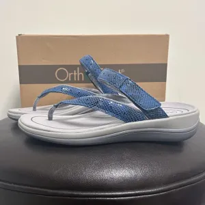 Orthofeet Blue Black Gaya Toe Post Thong Reptile Pattern Sandals NIB 9.5 Wide
