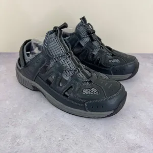 Orthofeet Men's 8.5 X-WIDE 4E Extra Wide Alpine Fisherman Sandals Gray Leather