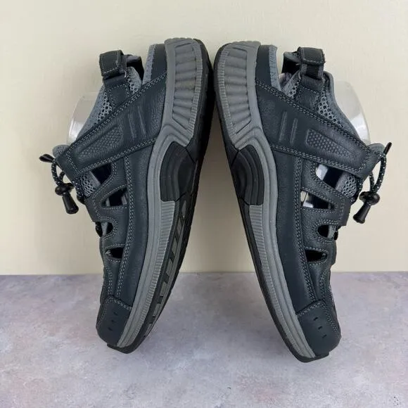 Orthofeet Men's 8.5 X-WIDE 4E Extra Wide Alpine Fisherman Sandals Gray Leather