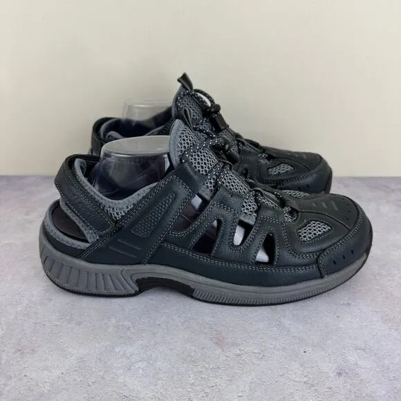 Orthofeet Men's 8.5 X-WIDE 4E Extra Wide Alpine Fisherman Sandals Gray Leather
