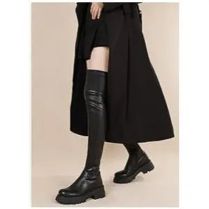 OTK Thigh High Shiny Faux Patent Leather Olive Chunky Lug Sole Platform Boots 10
