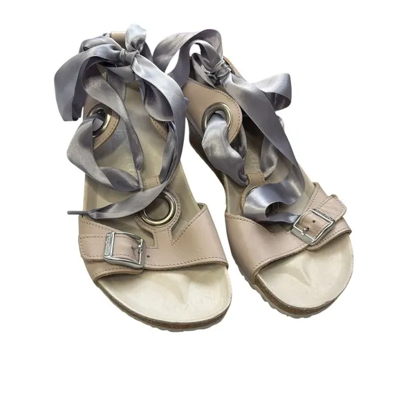 Papillio Birkenstock Women's Emmy Wedge Sandals Cork Platform Ribbon 39