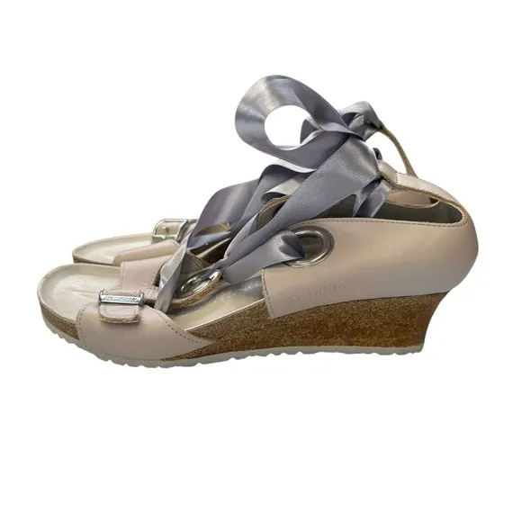 Papillio Birkenstock Women's Emmy Wedge Sandals Cork Platform Ribbon 39