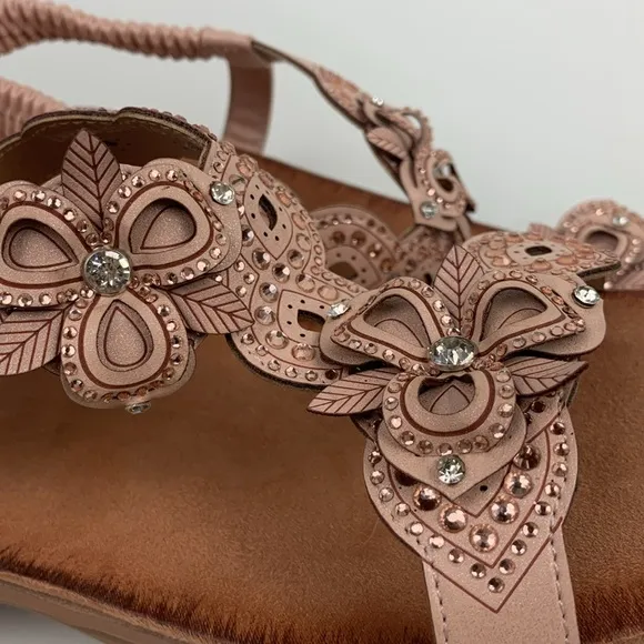 Patrizia Spring Step Rose Gold Leather Floral Sandals Size 41 (10) Enrica NEW