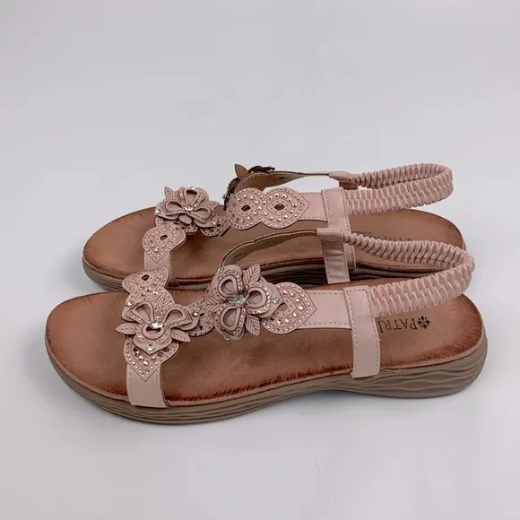 Patrizia Spring Step Rose Gold Leather Floral Sandals Size 41 (10) Enrica NEW