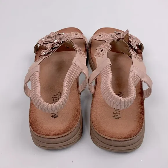 Patrizia Spring Step Rose Gold Leather Floral Sandals Size 41 (10) Enrica NEW