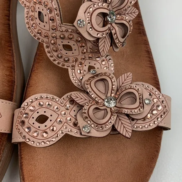 Patrizia Spring Step Rose Gold Leather Floral Sandals Size 41 (10) Enrica NEW