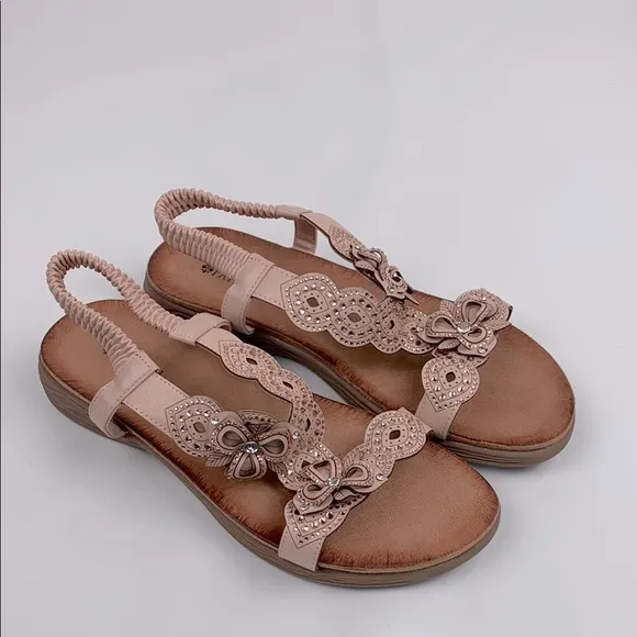 Patrizia Spring Step Rose Gold Leather Floral Sandals Size 41 (10) Enrica NEW