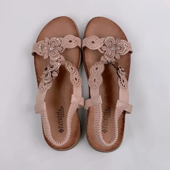 Patrizia Spring Step Rose Gold Leather Floral Sandals Size 41 (10) Enrica NEW