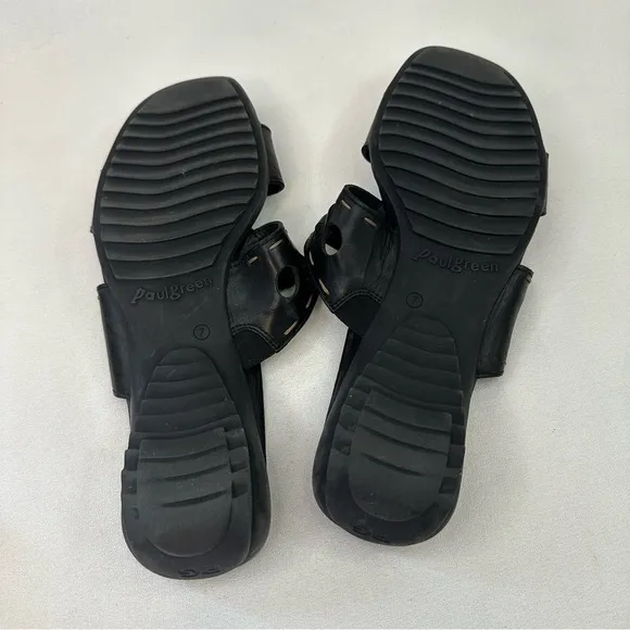 Paul Green Munchen Black Leather Cut Out Sandals US 9.5