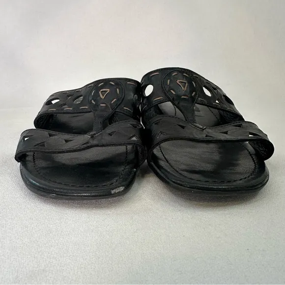 Paul Green Munchen Black Leather Cut Out Sandals US 9.5