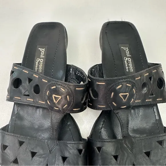 Paul Green Munchen Black Leather Cut Out Sandals US 9.5