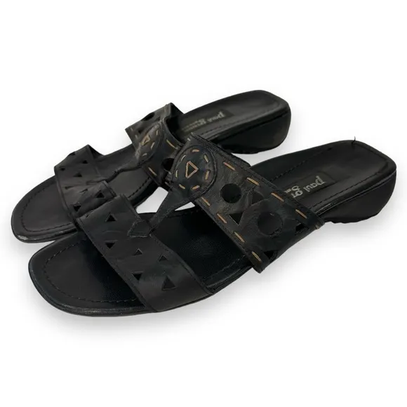 Paul Green Munchen Black Leather Cut Out Sandals US 9.5