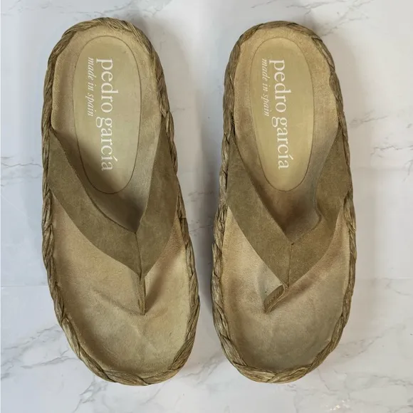 Pedro Garcia Raffia Tan Sandals Woven Fitflops Size 39/9