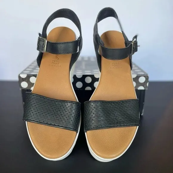 Piampiani Vera Pelle Ankle Strap Platform Sandals Black and White size 9