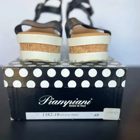 Piampiani Vera Pelle Ankle Strap Platform Sandals Black and White size 9
