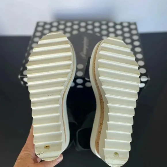 Piampiani Vera Pelle Ankle Strap Platform Sandals Black and White size 9
