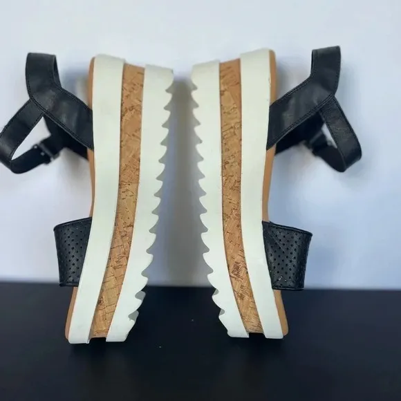 Piampiani Vera Pelle Ankle Strap Platform Sandals Black and White size 9