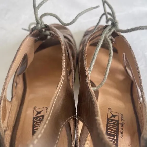 Pikolinos Java Leather Caged Peep Toe Lace Up Heel Sandals