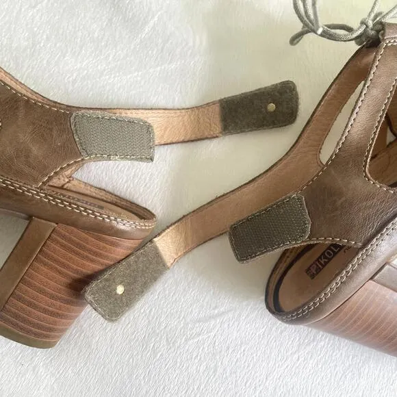 Pikolinos Java Leather Caged Peep Toe Lace Up Heel Sandals
