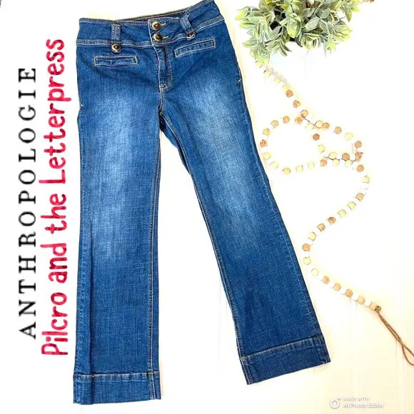 Pilcro Wide Leg Cropped Jeans Size 27 Front Pocket High Rise