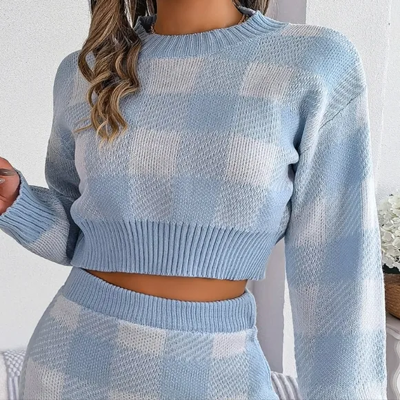 Plaid Top and Skirt Sweater Set