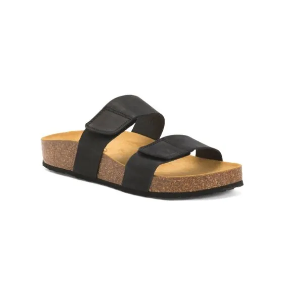 PLAKTON Black Made In Spain Leather Cult Comfort Footbed Sandals