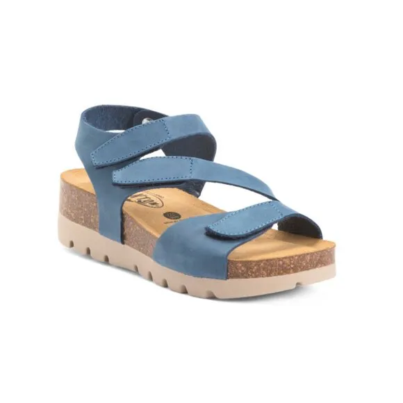 PLAKTON Blue Made In Spain Leather Jane Comfort Footbed Sandals