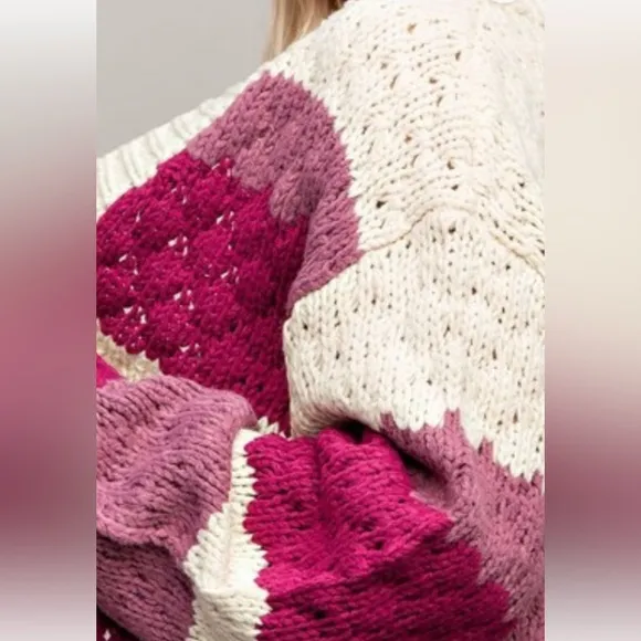 Plum Color Blocked Striped Knit Open Front Cardigan