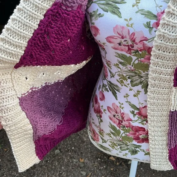 Plum Color Blocked Striped Knit Open Front Cardigan