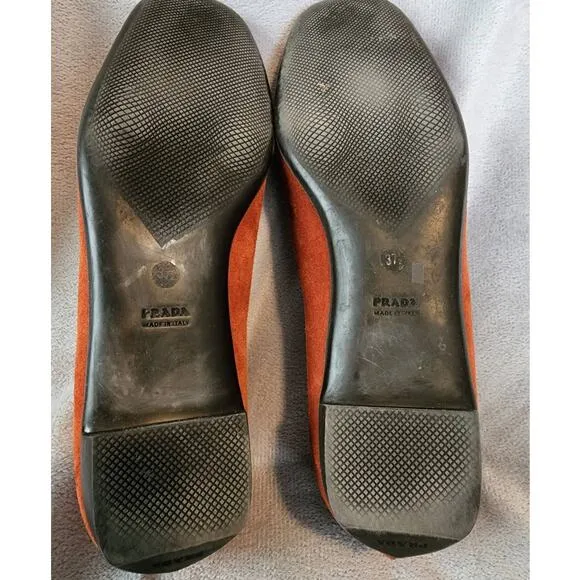 Prada Burnt Orange Suede Penny Loafers size 37.5 / US 7.5