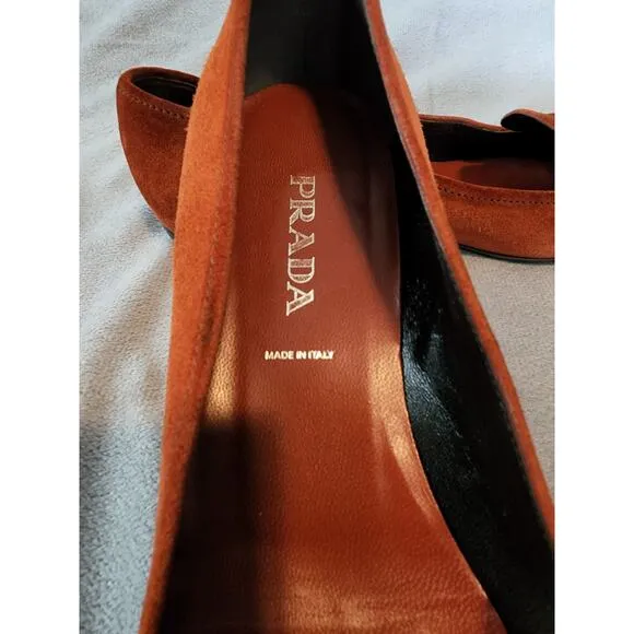 Prada Burnt Orange Suede Penny Loafers size 37.5 / US 7.5