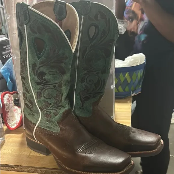 Preowned Twisted X® Men’s Buckaroo NWS Toe Boot Teal and Brown Western Boots