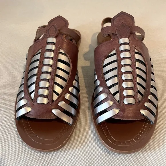 Proenza Schouler brown silver sandals gladiator style size 39 1/2 fits US 9