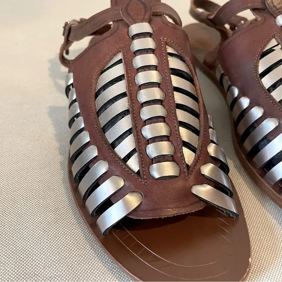 Proenza Schouler brown silver sandals gladiator style size 39 1/2 fits US 9