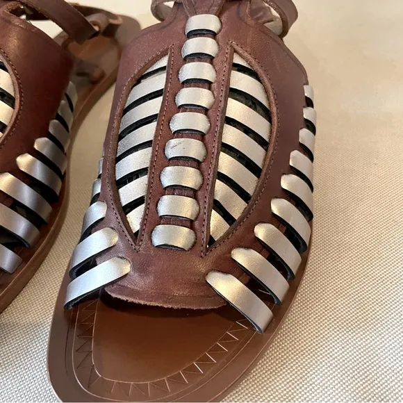 Proenza Schouler brown silver sandals gladiator style size 39 1/2 fits US 9