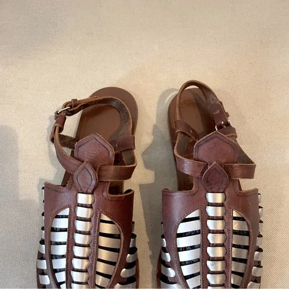 Proenza Schouler brown silver sandals gladiator style size 39 1/2 fits US 9