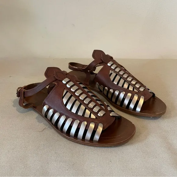 Proenza Schouler brown silver sandals gladiator style size 39 1/2 fits US 9