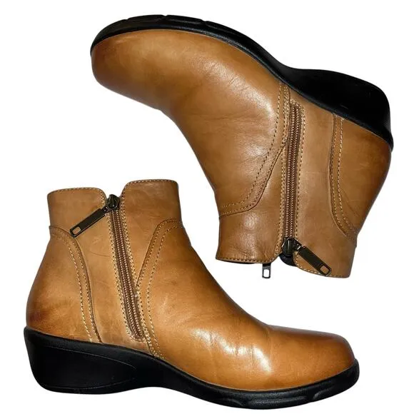 Propet Tan Leather Ankle Booties Side Zip Comfort Boot Women’s 7 X-Wide (2E)