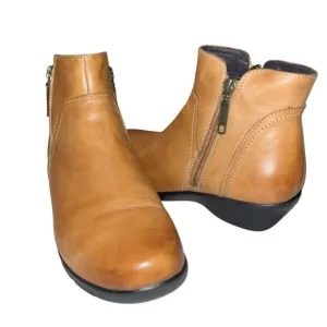 Propet Tan Leather Ankle Booties Side Zip Comfort Boot Women’s 7 X-Wide (2E)
