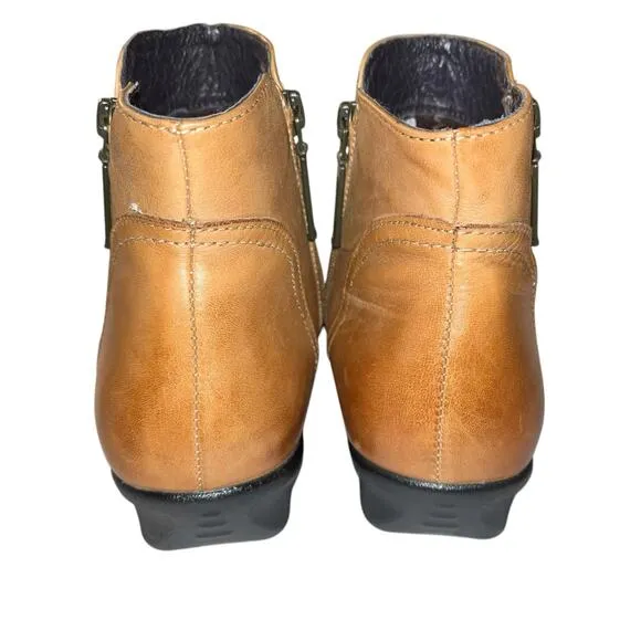 Propet Tan Leather Ankle Booties Side Zip Comfort Boot Women’s 7 X-Wide (2E)