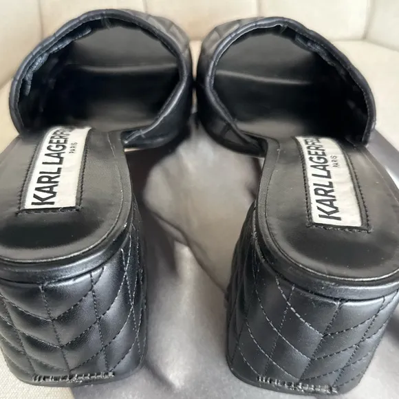 Quilted Black mules leather slides comfortable shoes