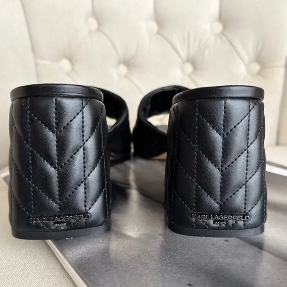 Quilted Black mules leather slides comfortable shoes