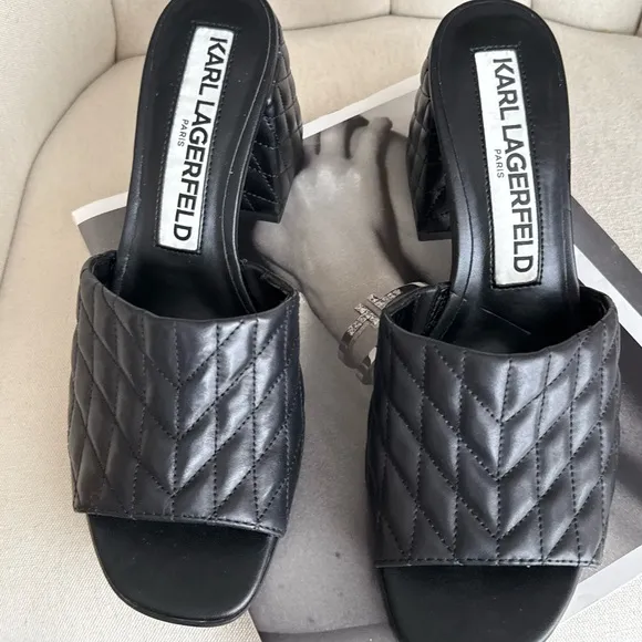 Quilted Black mules leather slides comfortable shoes