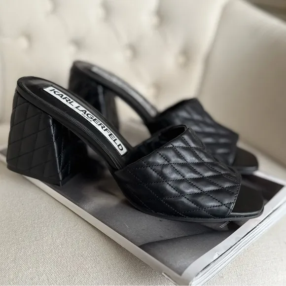 Quilted Black mules leather slides comfortable shoes