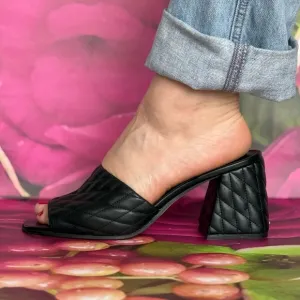 Quilted Black mules leather slides comfortable shoes
